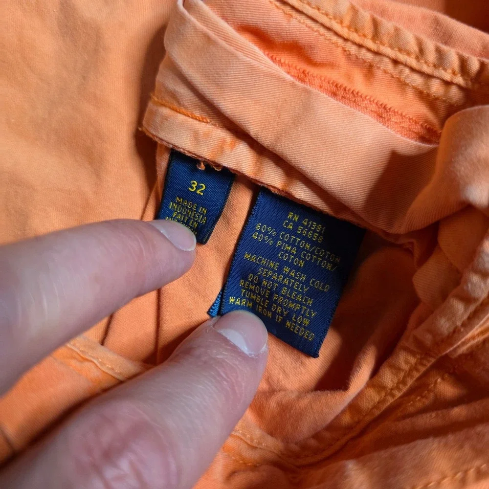 Polo Ralph Lauren Mens 32 Classic‎ Fit Chino Shorts Coral Orange Pima Cotton 9in